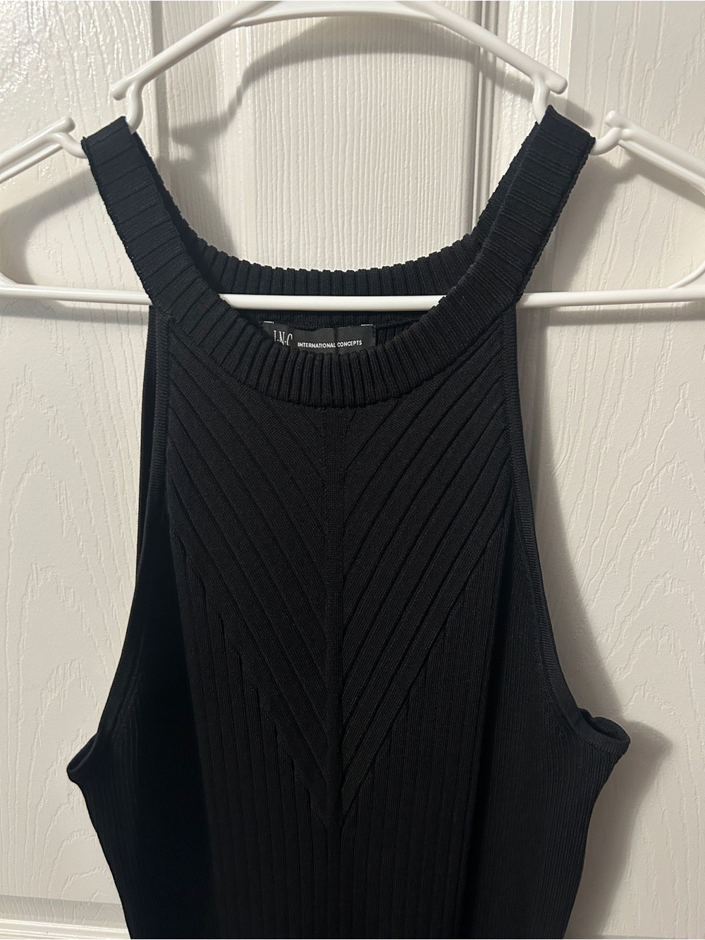 INC International Concepts Black Ribbed Halter Midi Dress